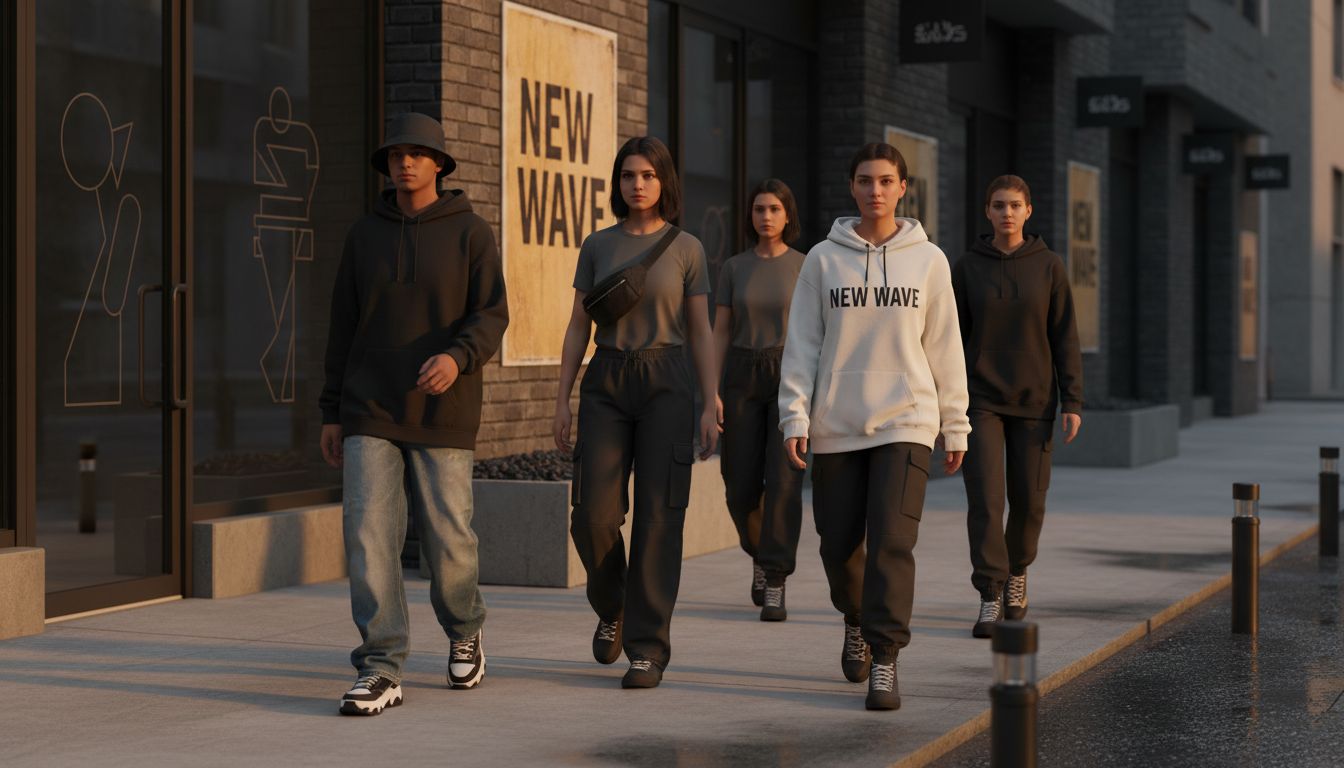 Diverse group in unisex streetwear city scene