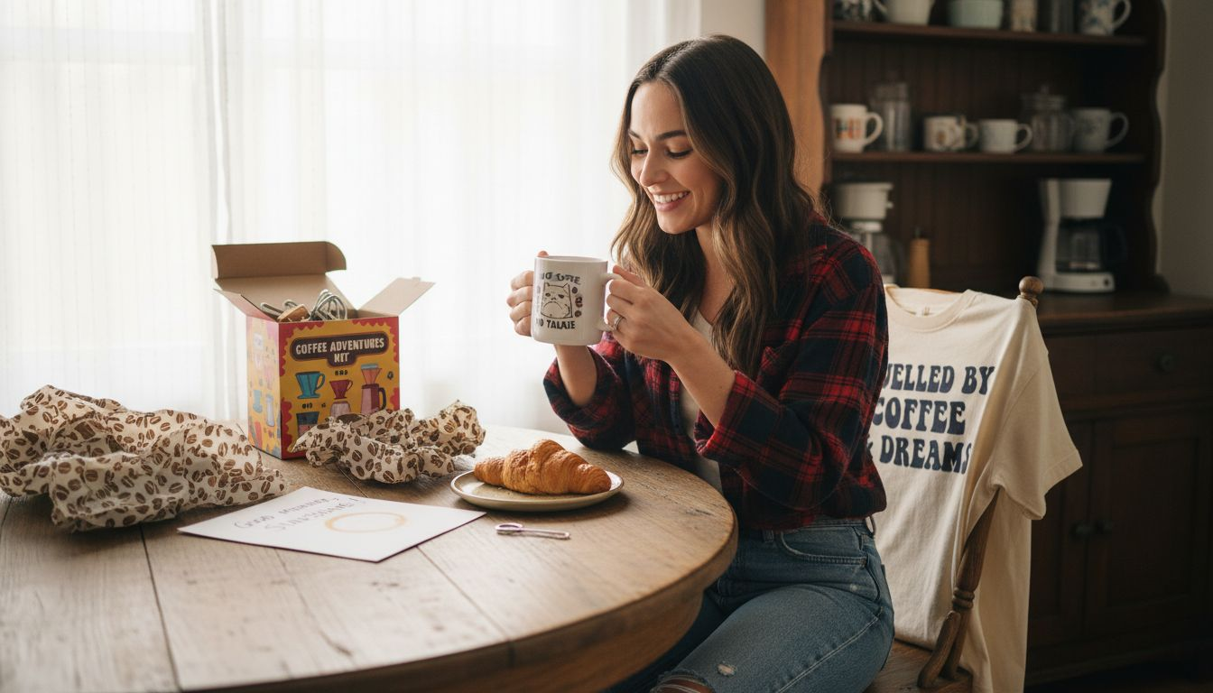 Coffee lover opening unique gift picks