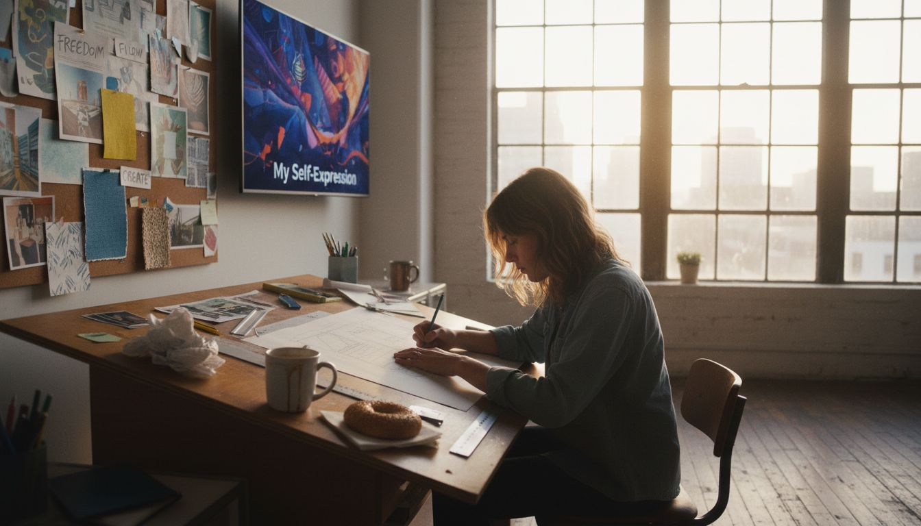 Designer sketching identity ideas at studio table