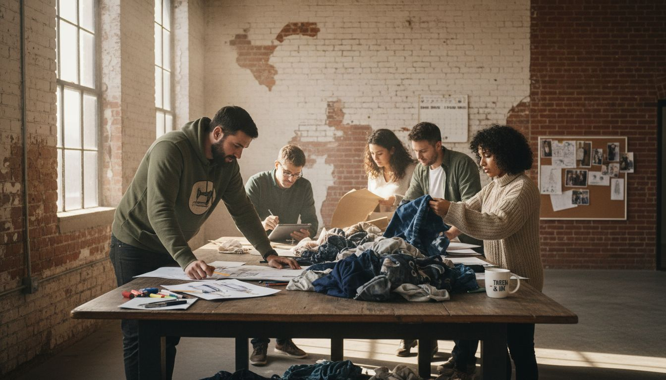 Collaborative fashion designers planning apparel