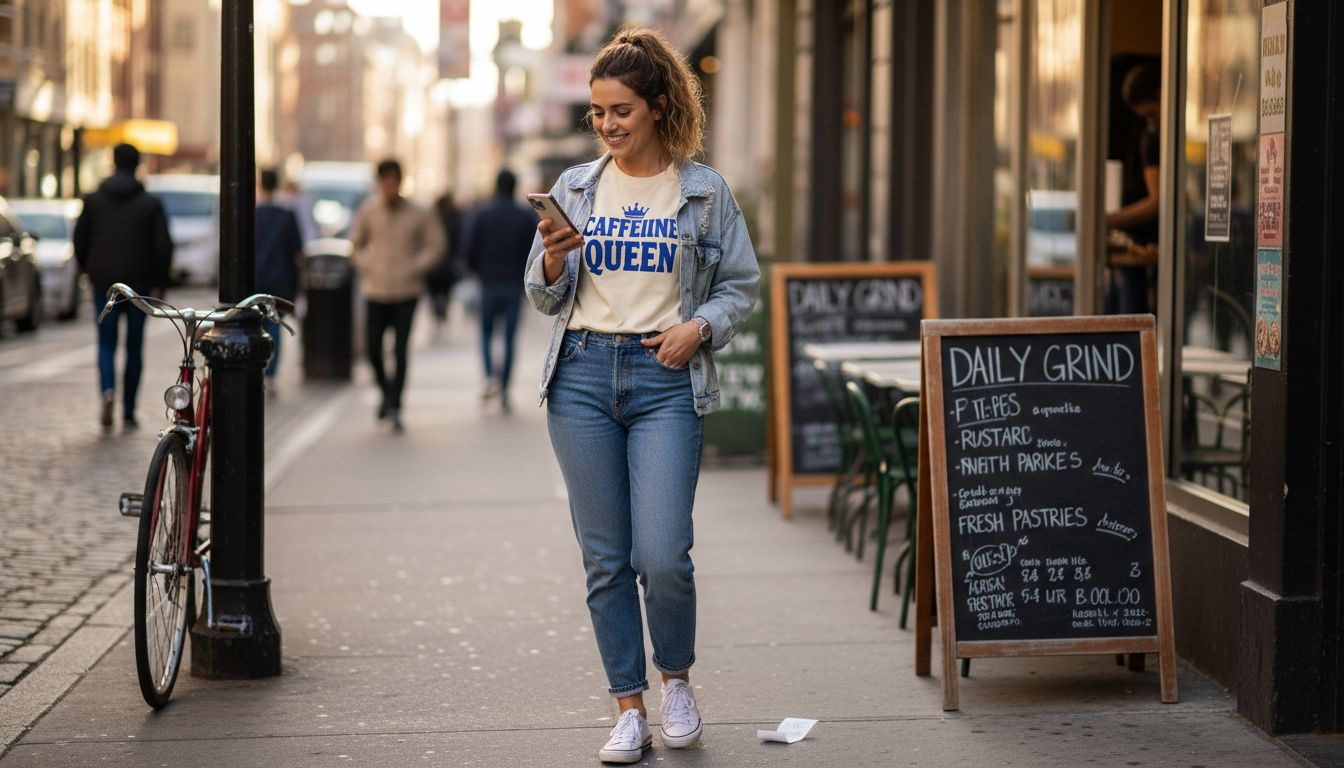 Woman wearing witty shirt in urban street