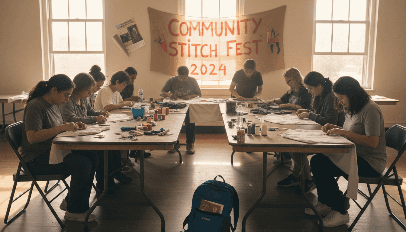 People collaboratively making clothes in workshop event