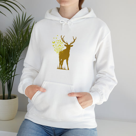 Butterfly Deer Buck Transformation | Abstract | Minimalist | Modern | Unisex Hooded Hoodie Sweatshirt | Embrace Your Vibe