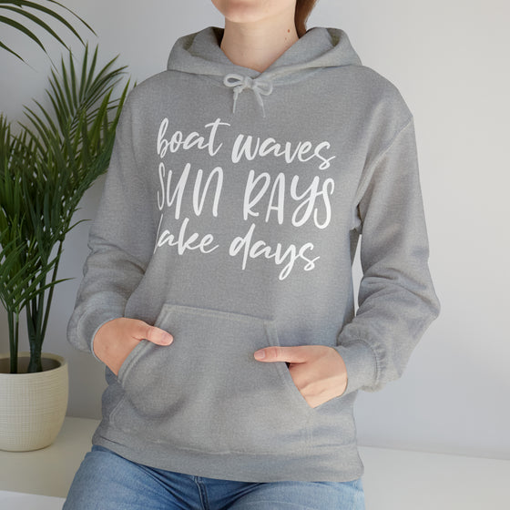 Beach Sweatshirt | Boat Waves Sun Rays Lake Days Beach Life | Unisex Hooded Hoodie Sweatshirt