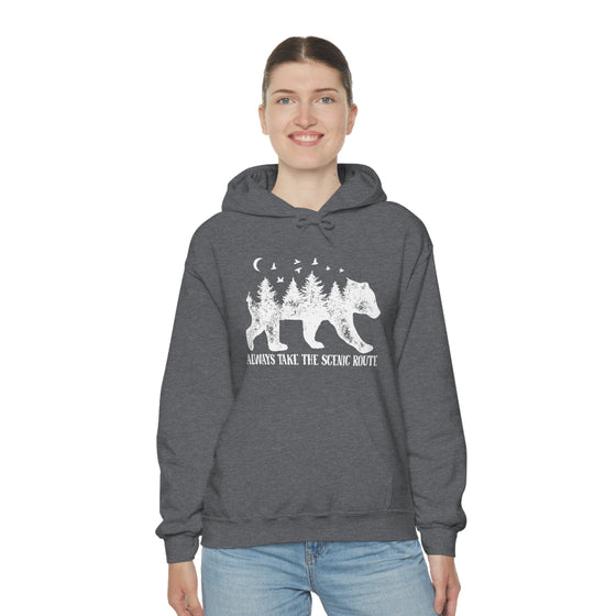 Bear Always Take Scenic Route | Unisex Hooded Hoodie Sweatshirt | Embrace Your Vibe