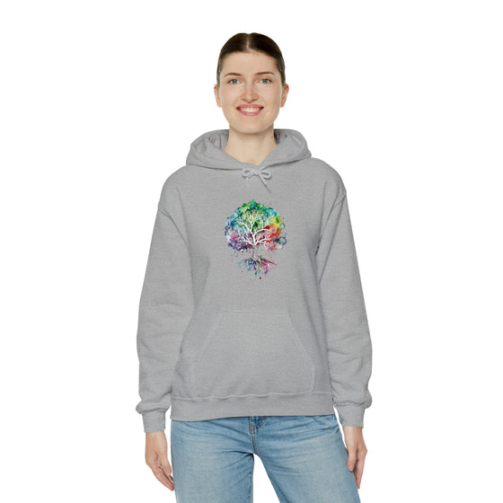 Lake Sweatshirt | Tree of Life Watercolor V4 Color Burst | Unisex Hooded Hoodie Sweatshirt