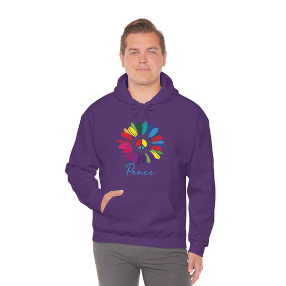 Chill Stitch – Sunflower Rainbow Peace - Unisex Hooded Hoodie Sweatshirt – Embrace Your Vibe