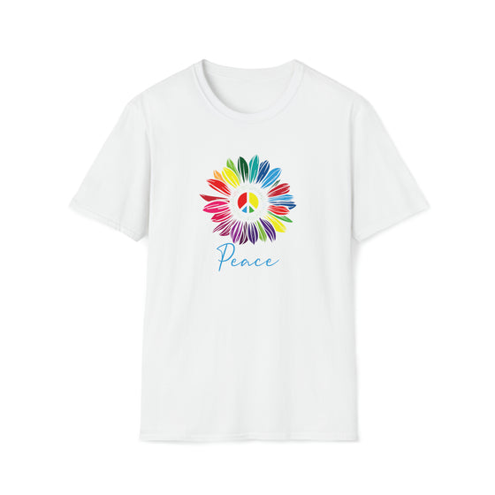 Hippie Shirt | Earth Peace Designs | Sunflower Rainbow Peace | Unisex Soft Style T-Shirt