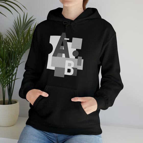 Abstract Shapes V8 Block Letters  | Abstract | Minimalist | Modern  Unisex Hooded Hoodie Sweatshirt | Embrace Your Vibe