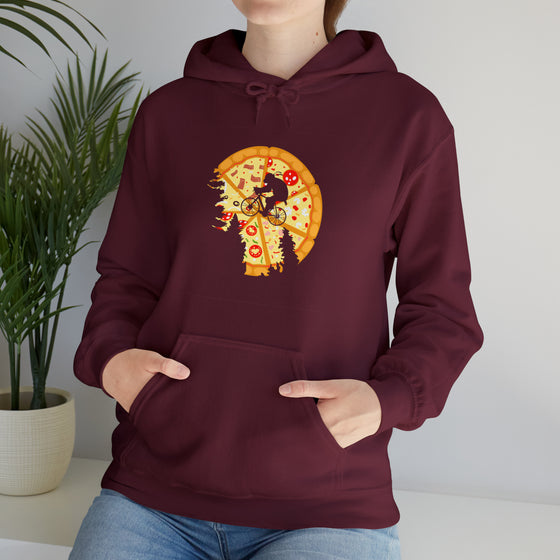 Pizza Moon Bike Ride Sweatshirt |  Abstract Unisex Hooded Hoodie Sweatshirt