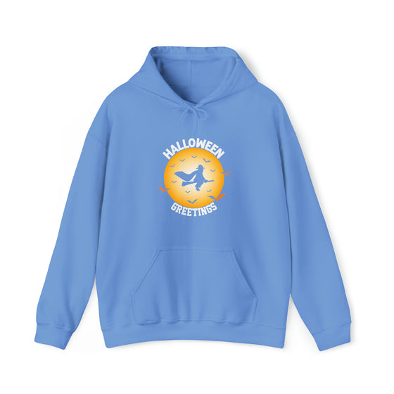 Halloween Sweatshirt |Greetings Witch Broomstick | Unisex Hooded Hoodie Sweatshirt