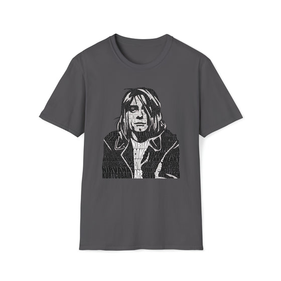 Kurt Cobain Music Grunge | Unisex Soft Style Tee T-Shirt | Embrace Your Vibe | Calligram Word Design