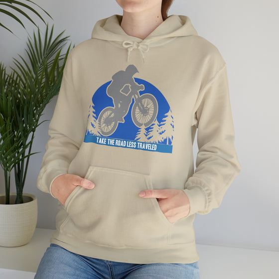 Bike Sweatshirt | MTB Road Less Traveled Mountain Bike Biking | Unisex Hooded Hoodie Sweatshirt