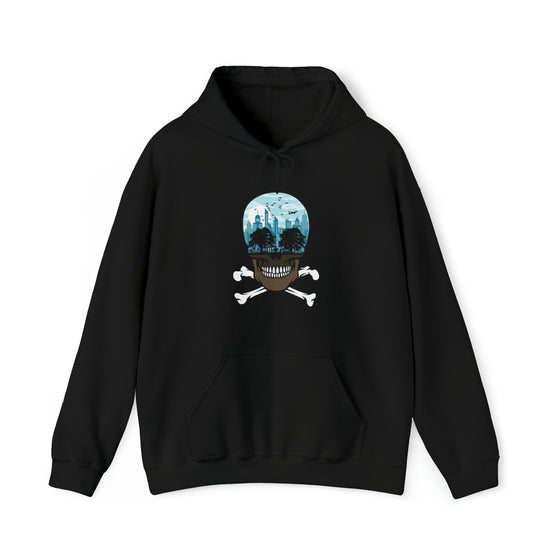 Death City Skull Crossbones Urban Plight | Abstract | Unisex Hooded Hoodie Sweatshirt