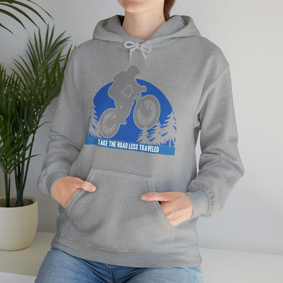 Bike Sweatshirt | MTB Road Less Traveled Mountain Bike Biking | Unisex Hooded Hoodie Sweatshirt