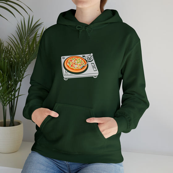 Pizza Scratch Record Player Sweatshirt | Abstract Unisex Hooded Hoodie Sweatshirt