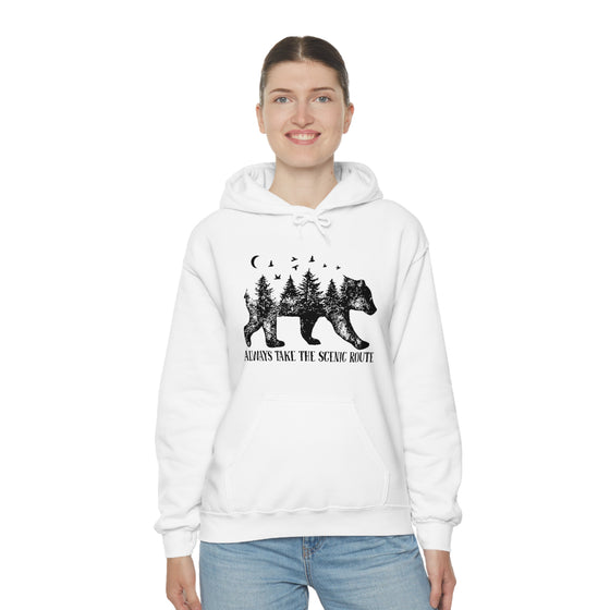 Bear Always Take Scenic Route | Unisex Hooded Hoodie Sweatshirt | Embrace Your Vibe