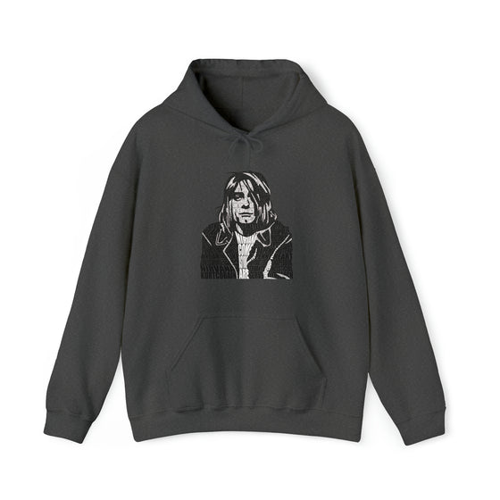 Kurt Cobain | Unisex Hooded Hoodie Sweatshirt | Embrace Your Vibe | Calligram Word Design