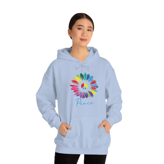 Chill Stitch – Sunflower Rainbow Peace - Unisex Hooded Hoodie Sweatshirt – Embrace Your Vibe