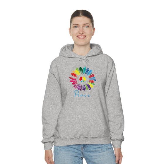 Chill Stitch – Sunflower Rainbow Peace - Unisex Hooded Hoodie Sweatshirt – Embrace Your Vibe