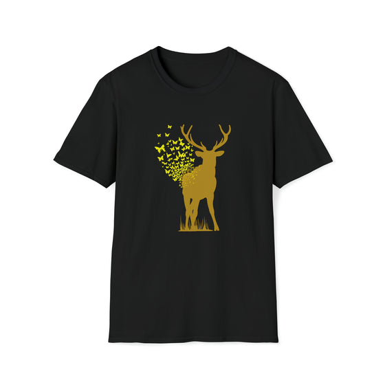 Butterfly Deer Buck Transformation | Abstract | Minimalist | Modern | Unisex Soft Style Tee T-Shirt | Embrace Your Vibe