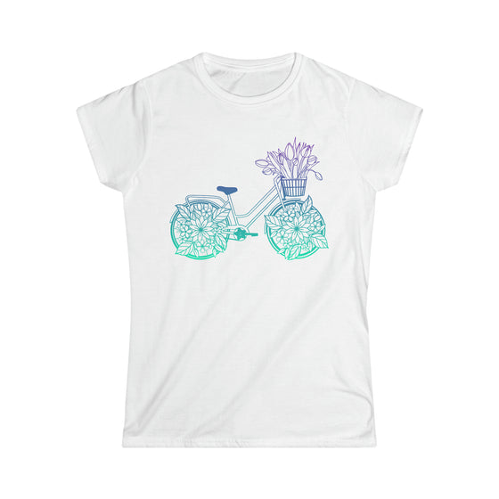 Boho Shirt | Tulip Bicycle Flowers Bike |  Bohemian Women’s Soft style Tee T-shirt