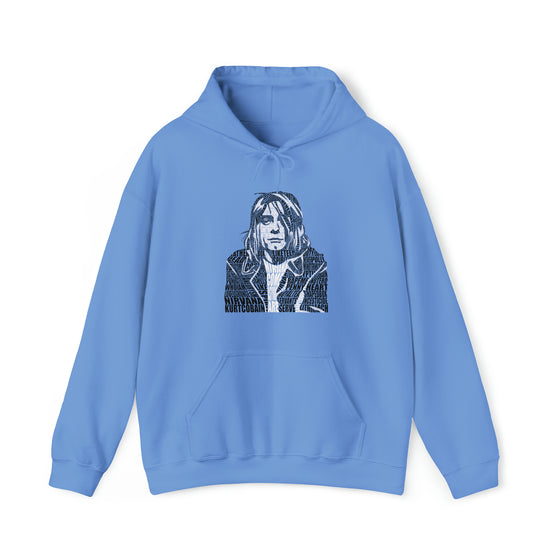 Kurt Cobain | Unisex Hooded Hoodie Sweatshirt | Embrace Your Vibe | Calligram Word Design