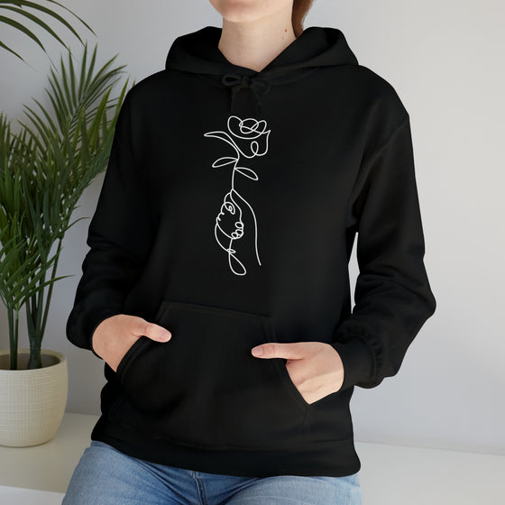 Abstract Shapes V27 Line Art Hand Flower | Abstract | Minimalist | Modern - Unisex Hooded Hoodie Sweatshirt | Embrace Your Vibe