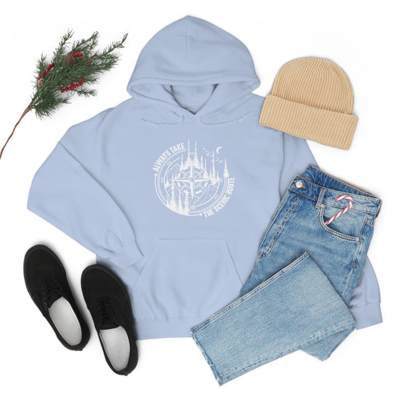 Always Take Scenic Route Compass  Camping Hiking |  Unisex Hooded Hoodie Sweatshirt | Embrace Your Vibe