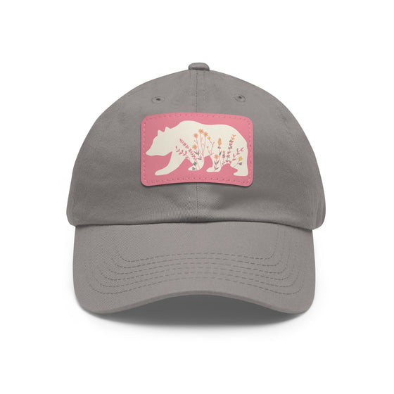 Grizzly Bear Flowers Hat | Leather Patch Baseball Cap