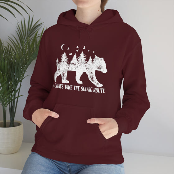 Bear Always Take Scenic Route | Unisex Hooded Hoodie Sweatshirt | Embrace Your Vibe