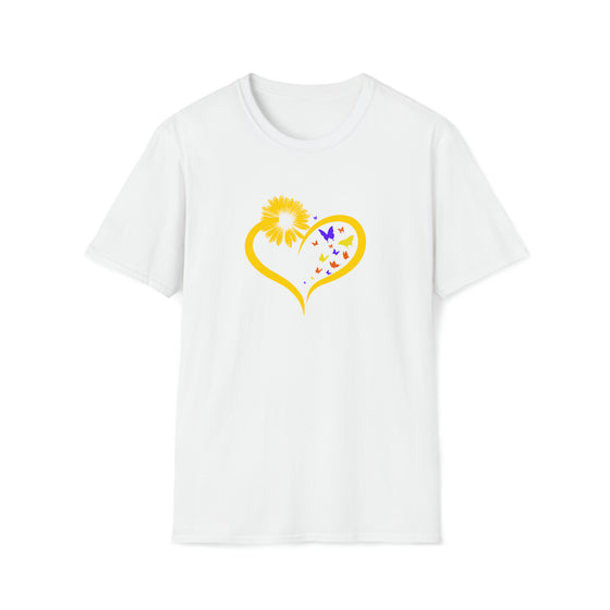 Hippie Shirt | Earth Peace Designs Butterflies Sunflower Heart | Unisex Soft Style T-Shirt