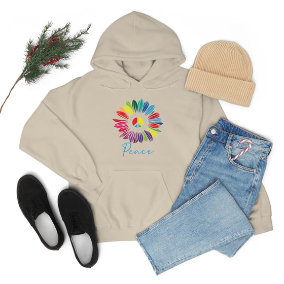 Chill Stitch – Sunflower Rainbow Peace - Unisex Hooded Hoodie Sweatshirt – Embrace Your Vibe