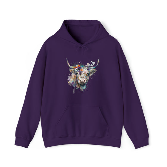 Sweatshirt | Highland Cow Watercolor V1 Western Cowgirl | Unisex Hooded Hoodie Sweatshirt