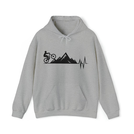 Bike Sweatshirt | MTB Mountain Heartbeat Bike Mountain Biking | Unisex Hooded Hoodie Sweatshirt