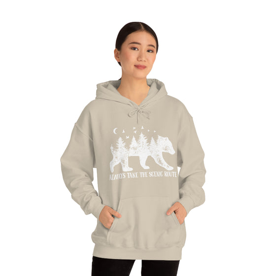 Bear Always Take Scenic Route | Unisex Hooded Hoodie Sweatshirt | Embrace Your Vibe
