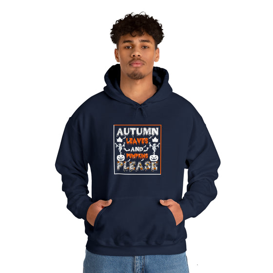 Halloween Sweatshirt | Autumn Leaves And Pumpkins Please | Unisex Hooded Hoodie Sweatshirt