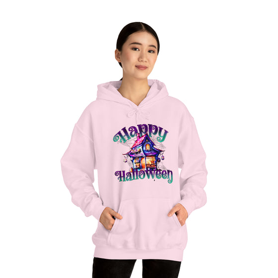 Halloween Sweatshirt | Happy Halloween Haunted House | Unisex Hooded Hoodie Sweatshirt