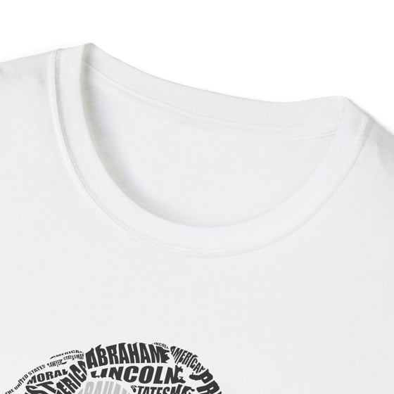 Abraham Lincoln | Unisex Soft Style Tee T-Shirt | Embrace Your Vibe | Calligram Word Design