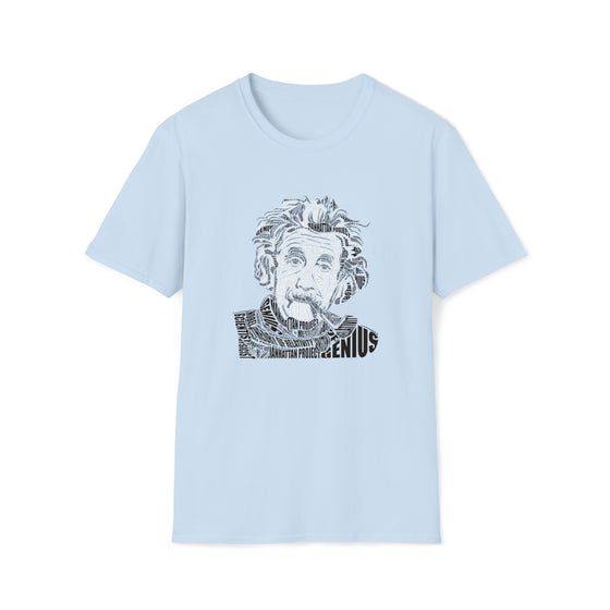 Albert Einstein Science Physics | Unisex Soft Style Tee T-Shirt | Calligram Word Design