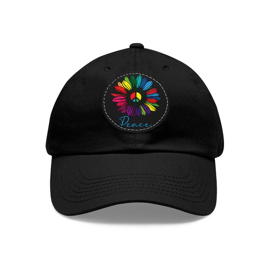 Hat | Peace Flower Hippie | Circle Leather Patch Baseball Cap