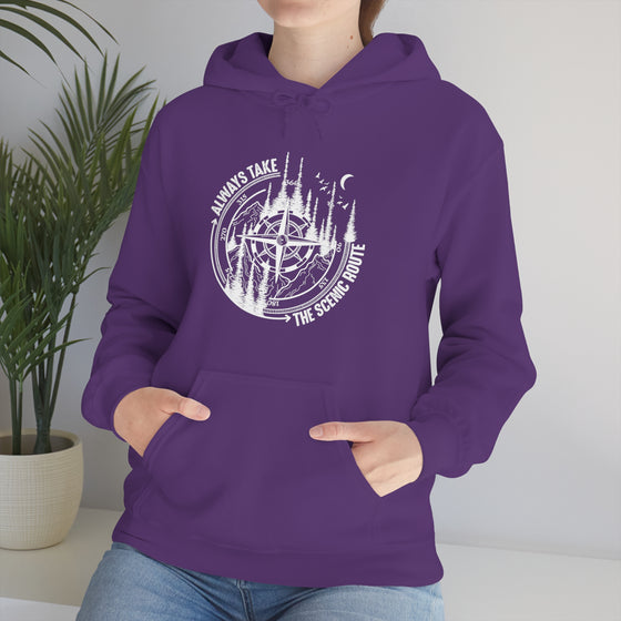 Always Take Scenic Route Compass  Camping Hiking |  Unisex Hooded Hoodie Sweatshirt | Embrace Your Vibe