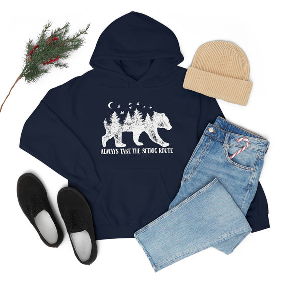 Bear Always Take Scenic Route | Unisex Hooded Hoodie Sweatshirt | Embrace Your Vibe