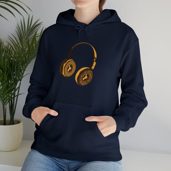 Headphone Donut Foodie Sweatshirt  | Abstract Unisex Hooded Hoodie Sweatshirt