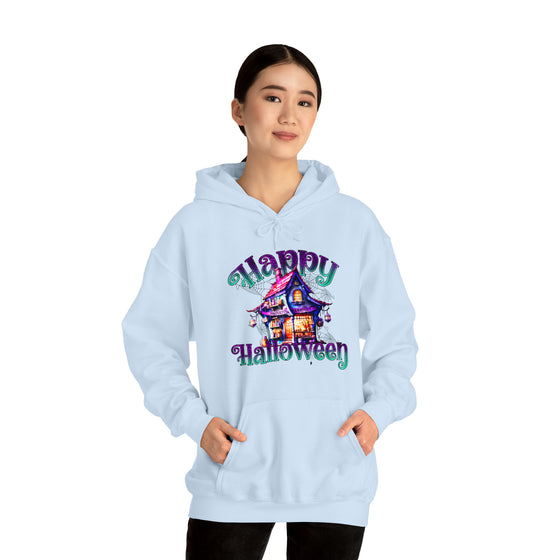 Halloween Sweatshirt | Happy Halloween Haunted House | Unisex Hooded Hoodie Sweatshirt