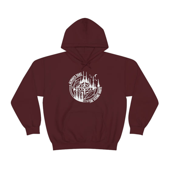 Always Take Scenic Route Compass  Camping Hiking |  Unisex Hooded Hoodie Sweatshirt | Embrace Your Vibe