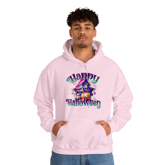 Halloween Sweatshirt | Happy Halloween Haunted House | Unisex Hooded Hoodie Sweatshirt