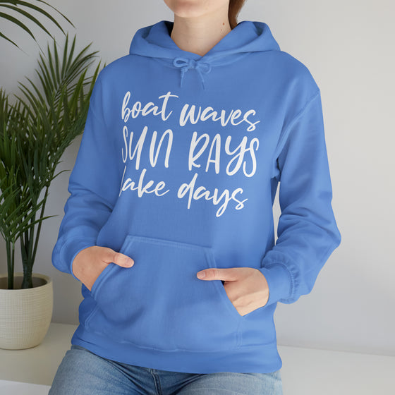 Beach Sweatshirt | Boat Waves Sun Rays Lake Days Beach Life | Unisex Hooded Hoodie Sweatshirt