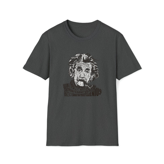 Albert Einstein Science Physics | Unisex Soft Style Tee T-Shirt | Calligram Word Design