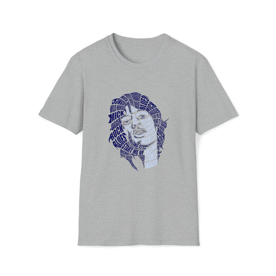 Mick Jagger Music Stones | Unisex Soft Style Tee T-Shirt  | Calligram Word Design